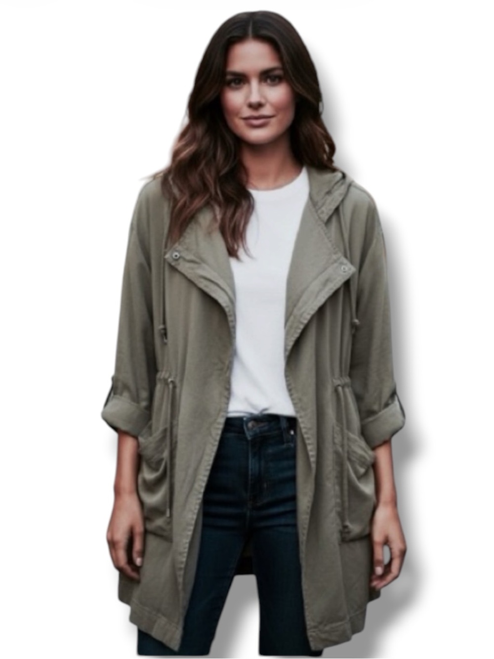 Hollister Jacket Olive Green Oversized Utility Hood Anorak Lagen Look Size L